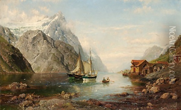 Batar I Fjorden Oil Painting - Anders Monsen Askevold