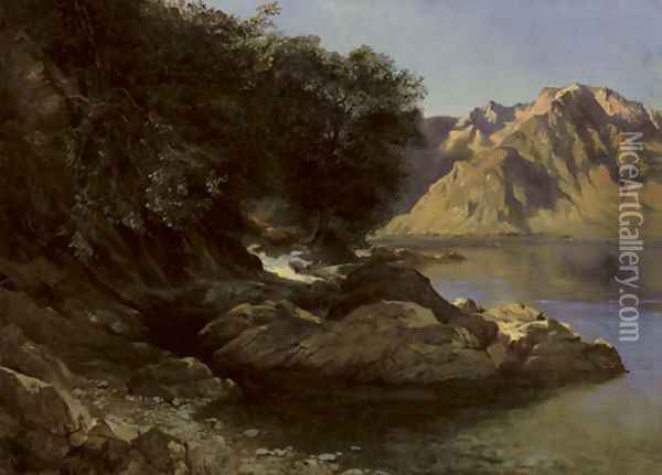 Bord de lac, 1855-61 Oil Painting - Alexandre Calame