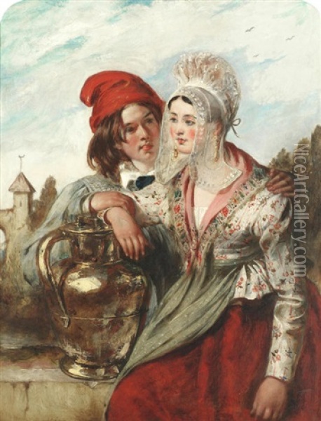 Flemish Courtship Oil Painting - William Etty