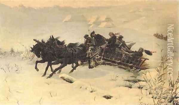 The troyka ride Oil Painting - Jaroslav Friedrich Julius Vesin