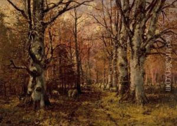 Wooded Path I (sheep) Oil Painting - William Preston Phelps
