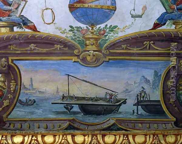 Device for dredging the sea, Stanza della Mattematica, 1587-1609 Oil Painting - Giulio Parigi