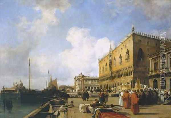 Venice Ducal Palace With A Religious Procession Oil Painting - Richard Parkes Bonington