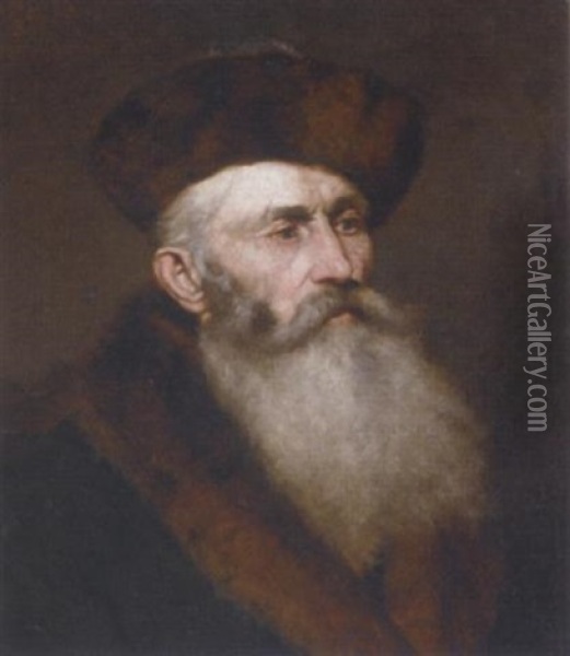 Portrait Of A Bearded Gentleman In A Fur Hat And Jacket Oil Painting - Nikolai Alexandrovich Yaroshenko