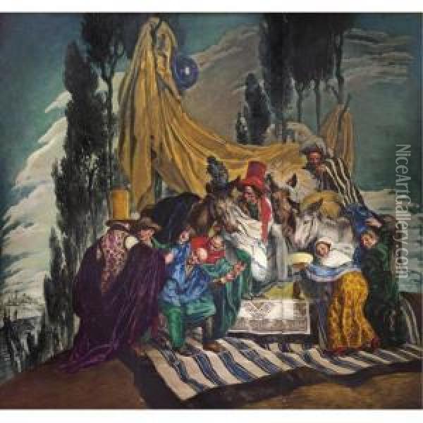 El Vendedor De Burros (the Donkey Seller) Oil Painting - Jose Maria Sert Y Badia