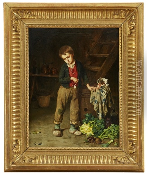 Pojke Med Kritpipa Oil Painting - August Jernberg
