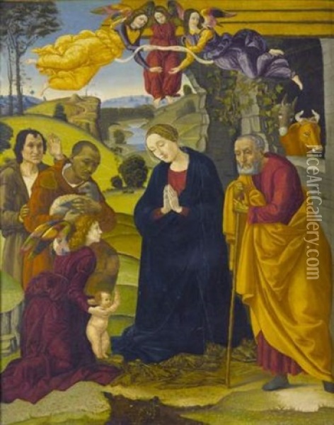 L'adoration Des Bergers Oil Painting - Michelangelo di Pietro Membrini