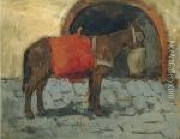 Cavallo Con Gualdrappa Rossa Oil Painting - Giovanni Bartolena