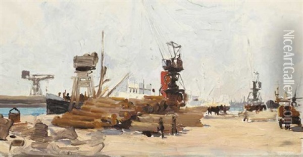 Dublin Docks Oil Painting - Dermod O'Brien