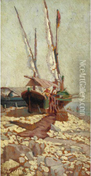 Barca Con Figure Oil Painting - Ugo Manaresi