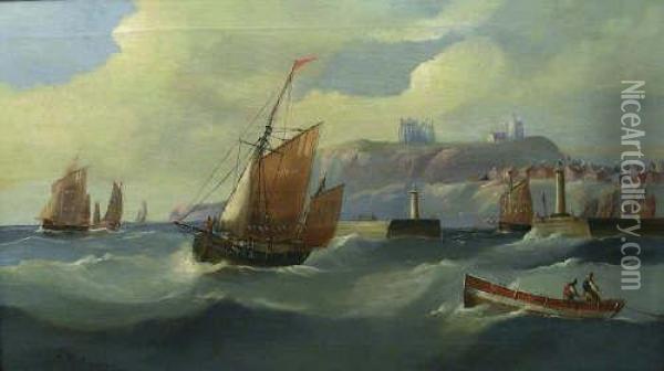 The Fishing Fleet Leaving Whitby Harbour Oil Painting - Edward King Redmore