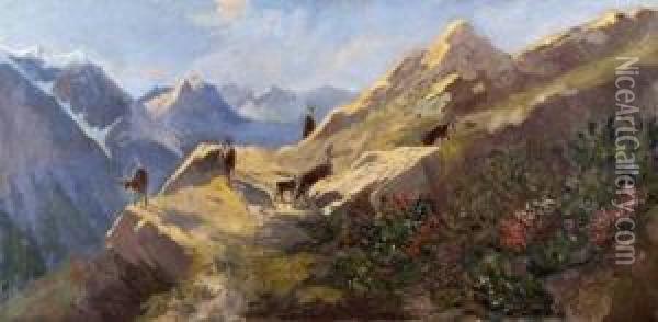 Gemsen Im Hochgebirge Oil Painting - Arthur Thiele