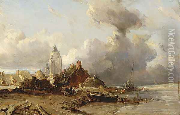 A Village by the Sea Oil Painting - Eugene Isabey