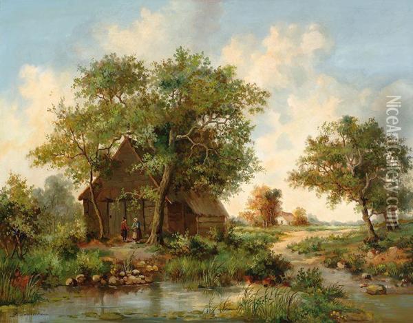 Landscape In Twente Oil Painting - Jan Herman Coster