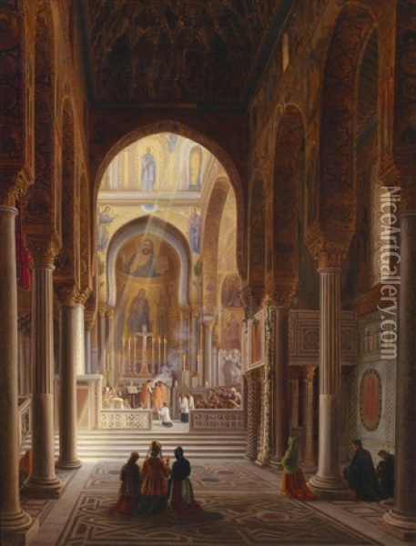 Die Normannen Kapelle Des Konig Rogers In Palermo Oil Painting - Carl Ludwig Rundt