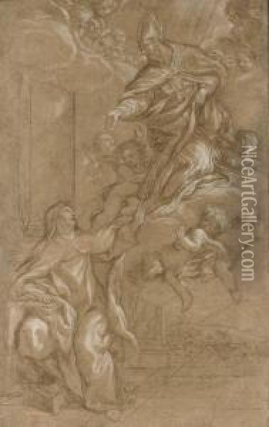 Saint Augustine Appearing To Saint Teresa Of Avila Oil Painting - Ciro Ferri