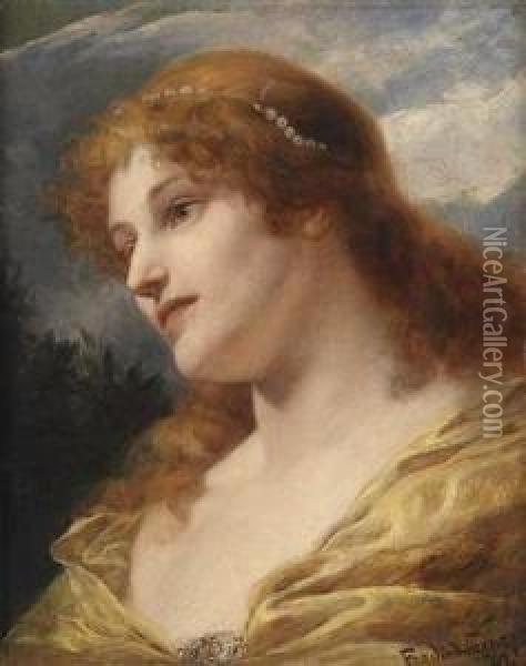 Portraitof A Woman With Red Hair Oil Painting - Ferdinand Ii Wagner