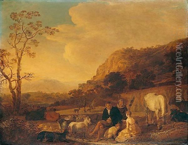 A Summer Landscape With Harvesters Resting Oil Painting - Cornelis Saftleven