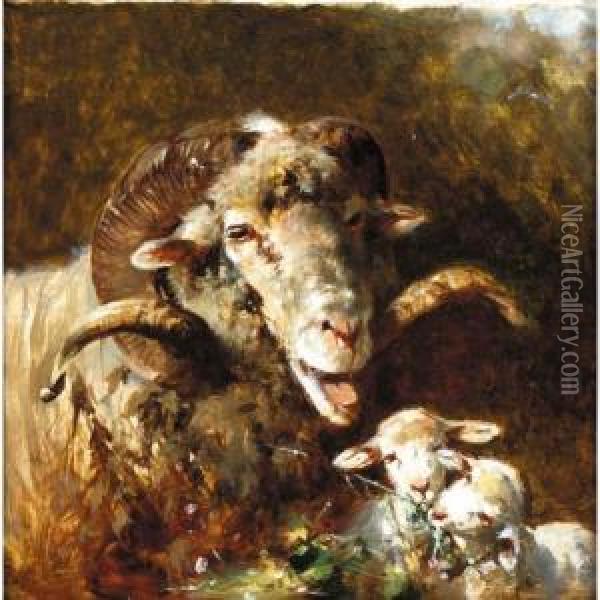 Ram And Two Lambs Oil Painting - Friedrich Otto Gebler
