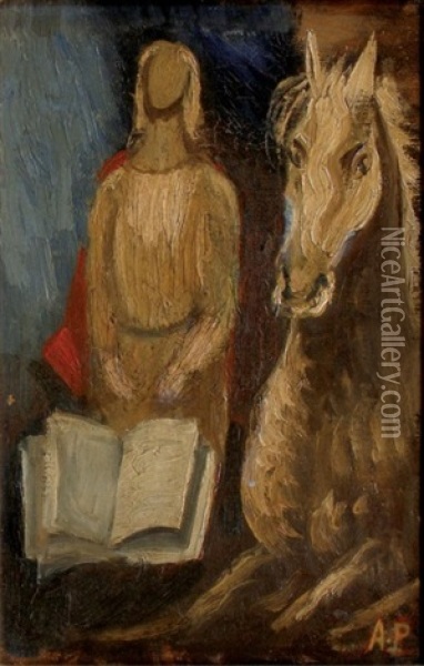 Personnage Et Cheval Oil Painting - Amedee Marie Dominique Dubois de La Patelliere