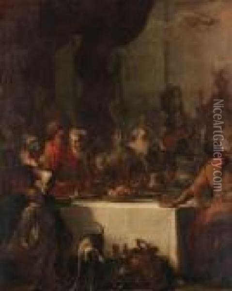 Belshazzar's Feast; And Jephthah's Daughter Saying Farewell To Herfriends Oil Painting - Sebastiano Ricci