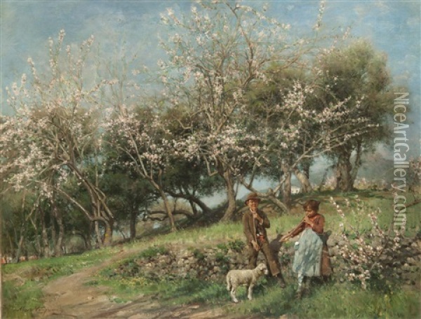 Primavera A Capri Oil Painting - Alceste Campriani