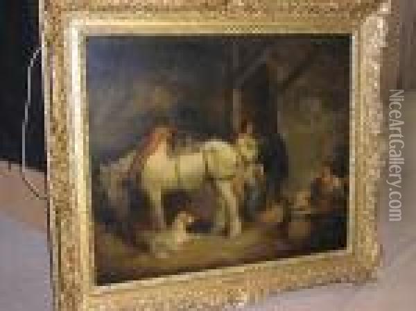 A Stable Interior Oil Painting - George Morland