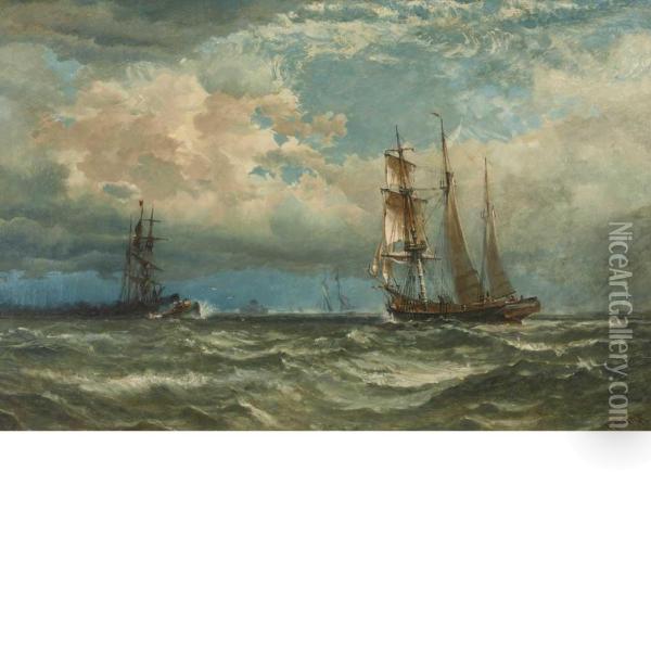 Shipping On Lake Michigan Oil Painting - Robert B. Hopkin