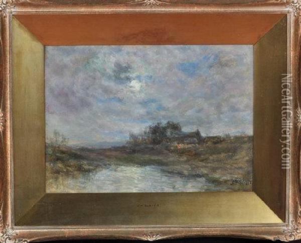 Moonrise Over An Upland Farm Oil Painting - John Falconar Slater
