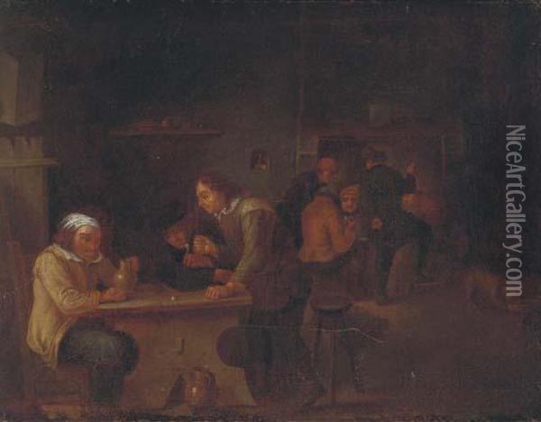 Peasants Smoking And Drinking In An Interior Oil Painting - David The Younger Teniers