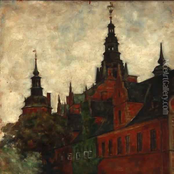 View Of Frederiksborg Castle, Denmark Oil Painting - Svend Hammershoi