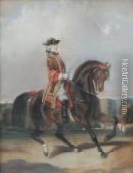 Cavalier Et Cheval Piaffant. Oil Painting - Alfred De Dreux