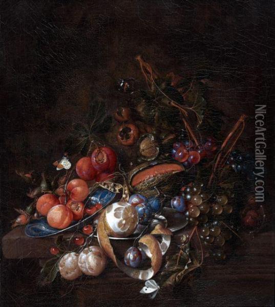 Composition De Fruits, Plat Kraak, Papillons Et Citron Oil Painting - Cornelis De Heem