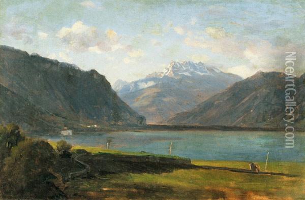 Lac Leman Etdents Du Midi Oil Painting - Alexandre Calame