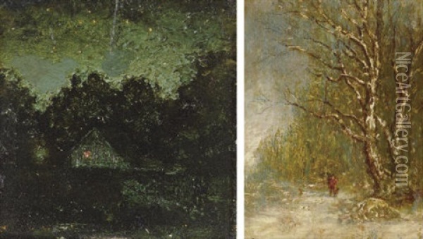 Night (+ Winter Forest Scene With Woodcutter; 2 Works) Oil Painting - Ralph Albert Blakelock