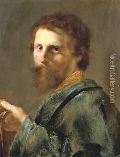 Portrait of a man, bust-length, in a blue robe, holding his cap in his left hand Oil Painting - Pieter de Grebber