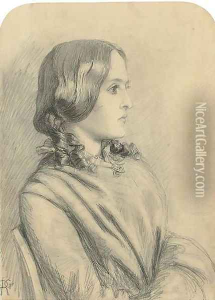 Portrait of Margaret Thompson, half-length, in profile to the right Oil Painting - Dante Gabriel Rossetti