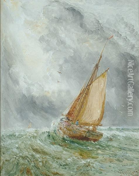 A Fishing Boat Caught In A Squall Oil Painting - William Joseph Caesar Julius Bond
