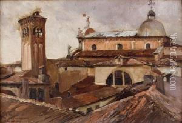 Vue Des Toits De San Zaccaria A Venise Oil Painting - Albert Pierre Rene Maignan