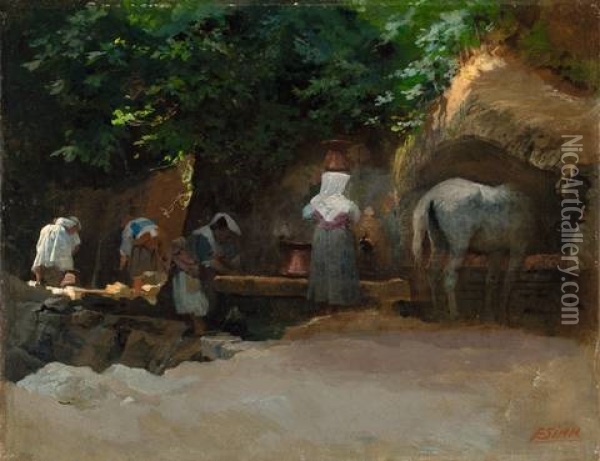 Felsenbrunnen In Anticoli Oil Painting - Franz Xavier Simm