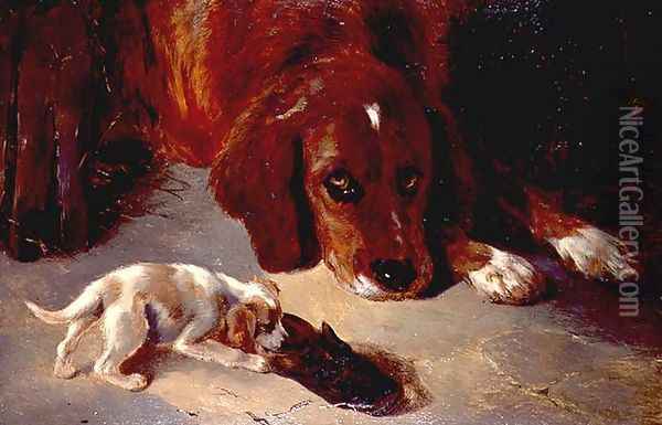 An Inquisitive Puppy Oil Painting - George W. Horlor