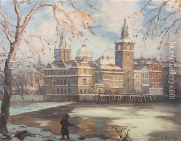 Ices On Vltava Oil Painting - Iaro Prochazka