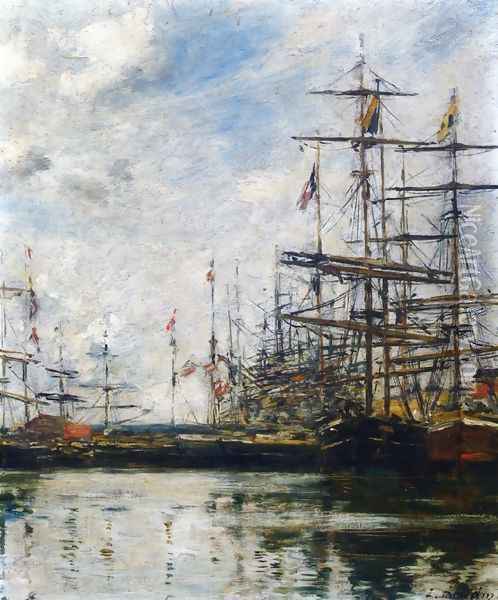 The Port, Ships at Dock Oil Painting - Eugene Boudin