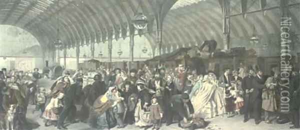 The Railway Station, by F.Holl Oil Painting - William Powell Frith