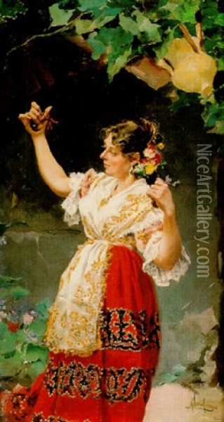 Mujer Con Castanuelas Oil Painting - Manuel Arroyo Y Lorenzo