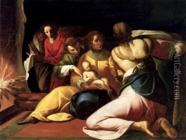 Die Geburt Mariens Oil Painting - Luca Cambiaso