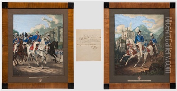 Gustav Wilhelm Kraus (1804 - 1852) - Vier Teilkolorierte Lithografien Mit Portraits Des Bayerischen Konigshauses Oil Painting - Gustav Wilhelm Kraus