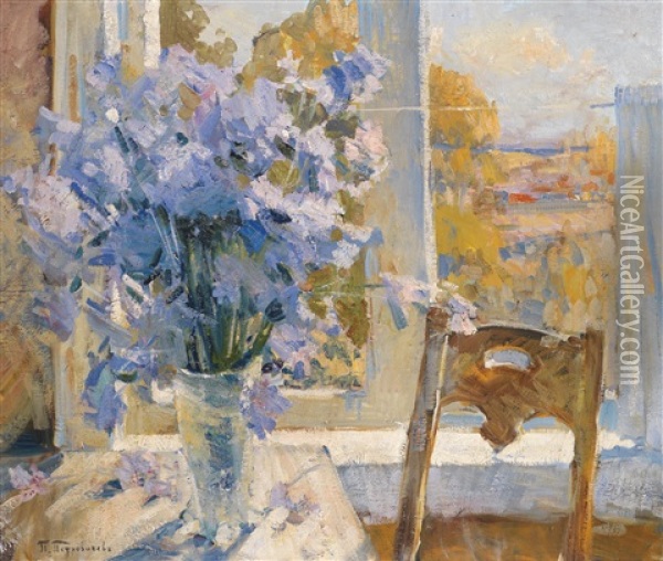 Stillleben Vor Dem Fenster Oil Painting - Petr Ivanovich Petrovichev