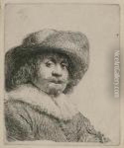 Man In A Broad Brimmed Hat Oil Painting - Rembrandt Van Rijn