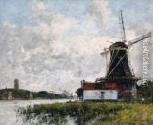 Dordrecht, Moulin Sur Les Bords De La Meuse (dordrecht, Mill On Thebanks Of The Meuse) Oil Painting - Eugene Boudin